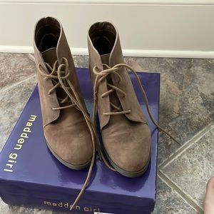 Madden Girl taupe wedge booties
